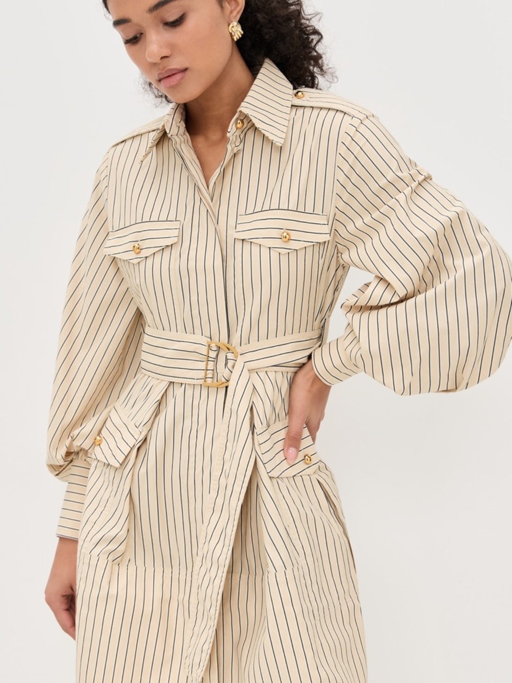 NWOT Zimmermann Cream and Black Striped Mini Shirt Dress